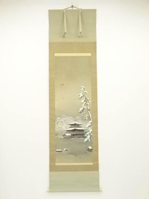 JAPANESE HANGING SCROLL / HAND PAINTED / KINKAKU-JI TEMPLE 